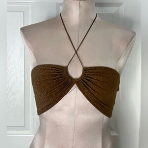 NWOT 12th Tribe Eye-catching shimmer Cropped Tie Halter Top Sz S